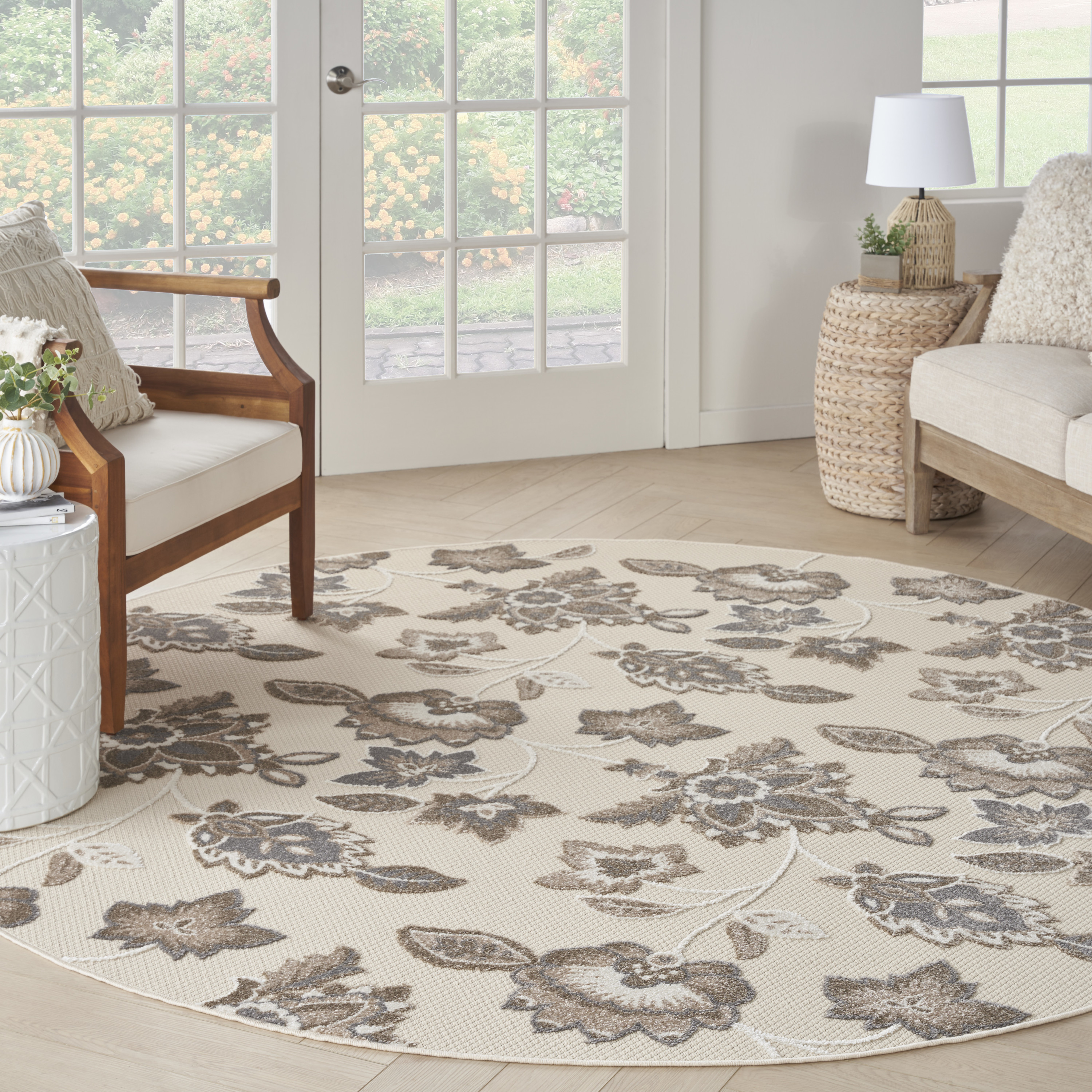 Nourison Aloha 7'10" x Round Beige Farmhouse Rug