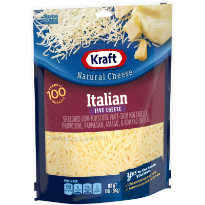 Kraft Italian Five Cheese Shredded Cheese, 8 oz Bag