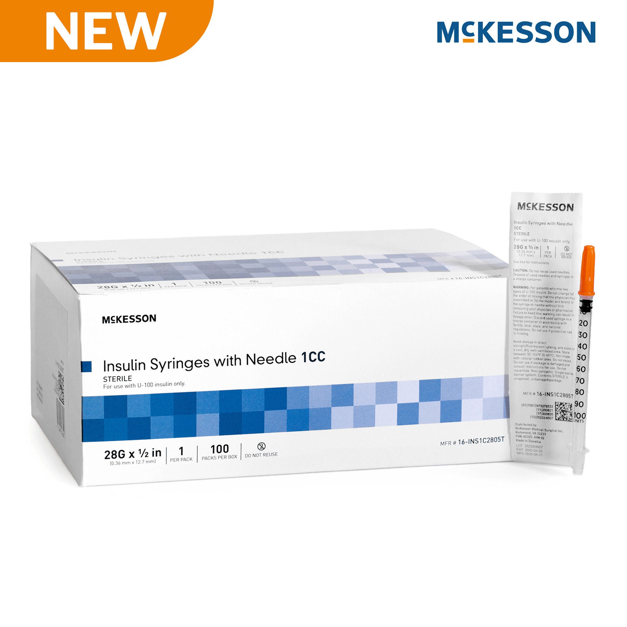 McKesson Brand SYRINGE, INSULIN 1CC 28GX1/2" (1EA/PK 100PK/BX 20BX/CS)