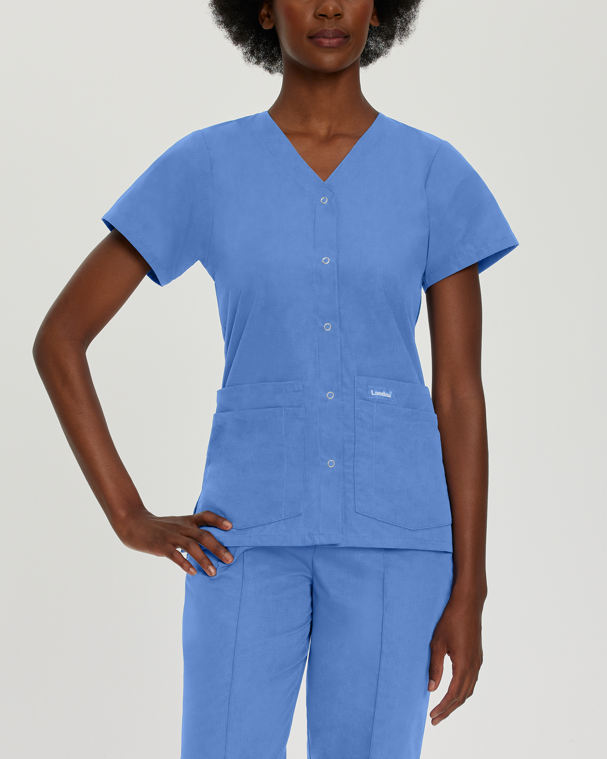 Landau Essentials Women&#8216;s 4-Pocket V-Neck Scrub Top-Landau
