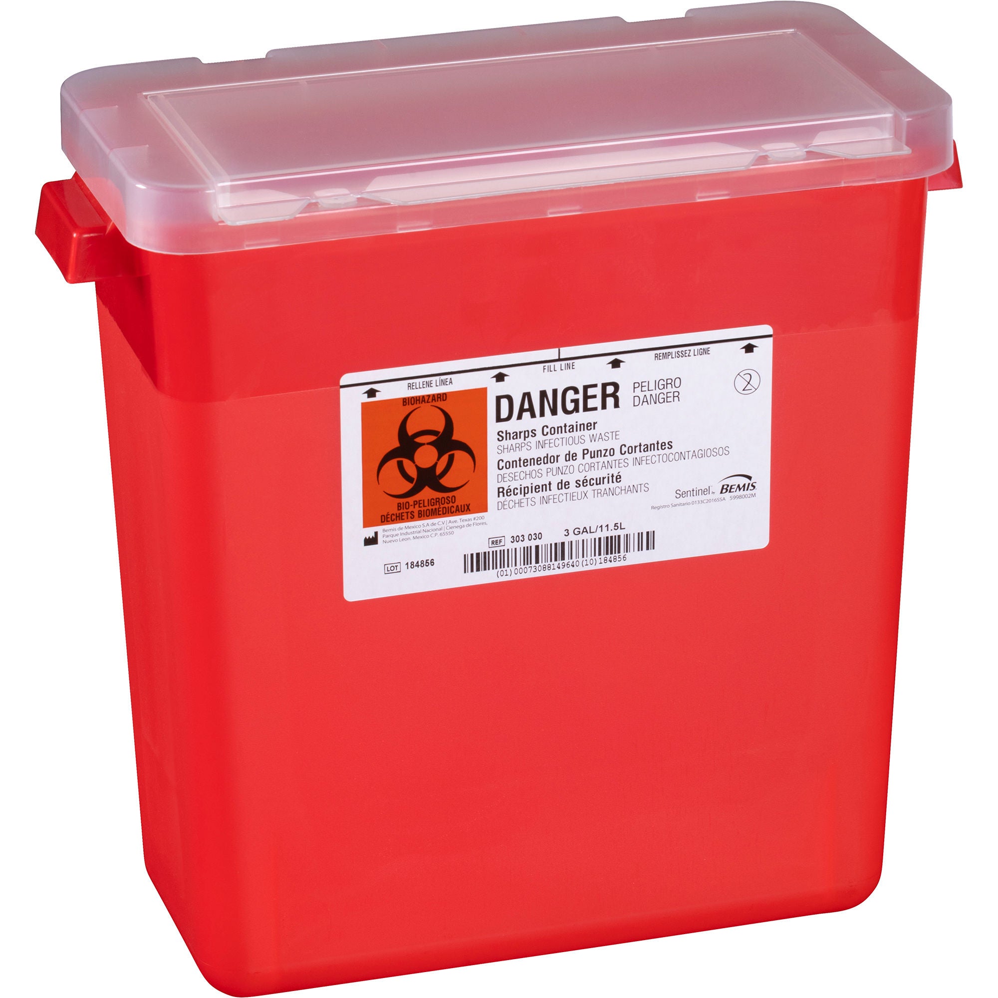 Bemis™ Sentinel Sharps Container, 3 Gallon, 13-1/2 x 13-7/8 x 6-7/8 Inch