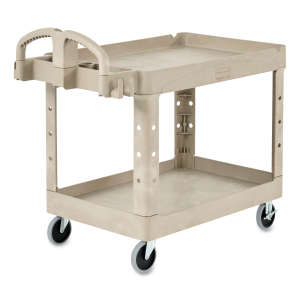 Rubbermaid Commercial, BRUTE Heavy Duty, Ergo Handle, Lipped Shelf, Small, Utility Cart, Beige