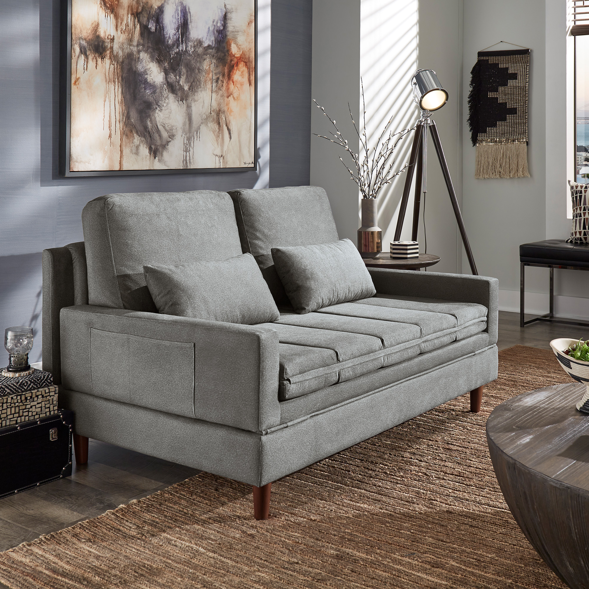 Grey Fabric Upholstered Convertible Settee