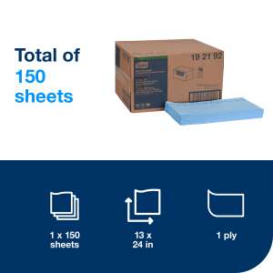 Tork, Odor Resistant 1/4 Fold, 1 ply, 13.00"x24.00", Synthetic, Food Service Wipers, Blue