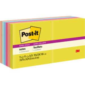 Super Sticky Notes - Summer Joy Collection - 3" x 3" Plain, 12-Pack