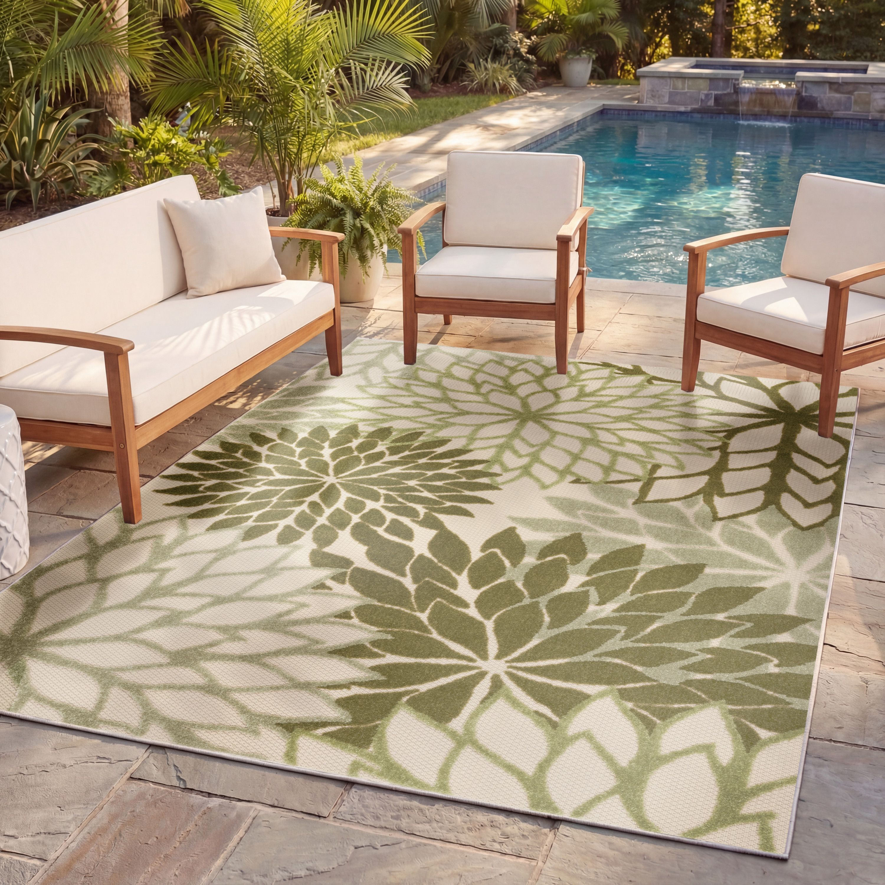 Nourison Aloha 6' x 9' Ivory Green Tropical Rug