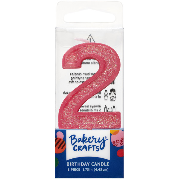 2 Mini Pink Glitter Numeral Candles