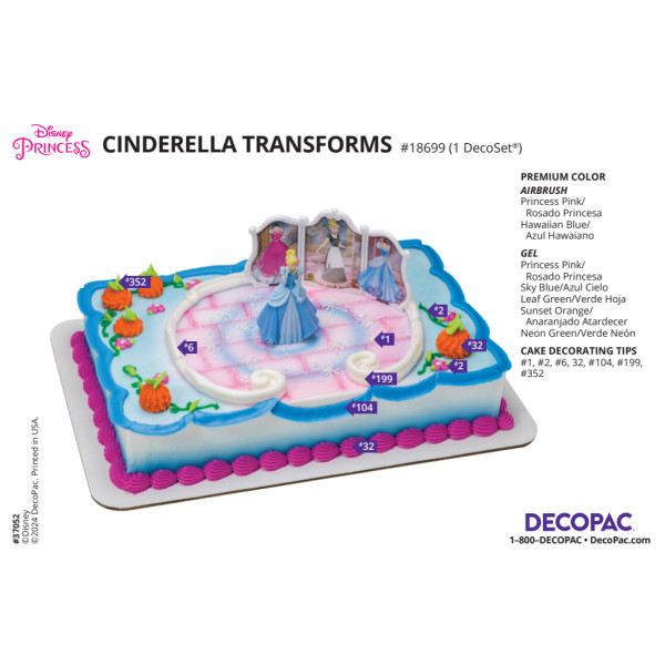 Disney Princess Cinderella Transforms Cake Decorating Instruction Card