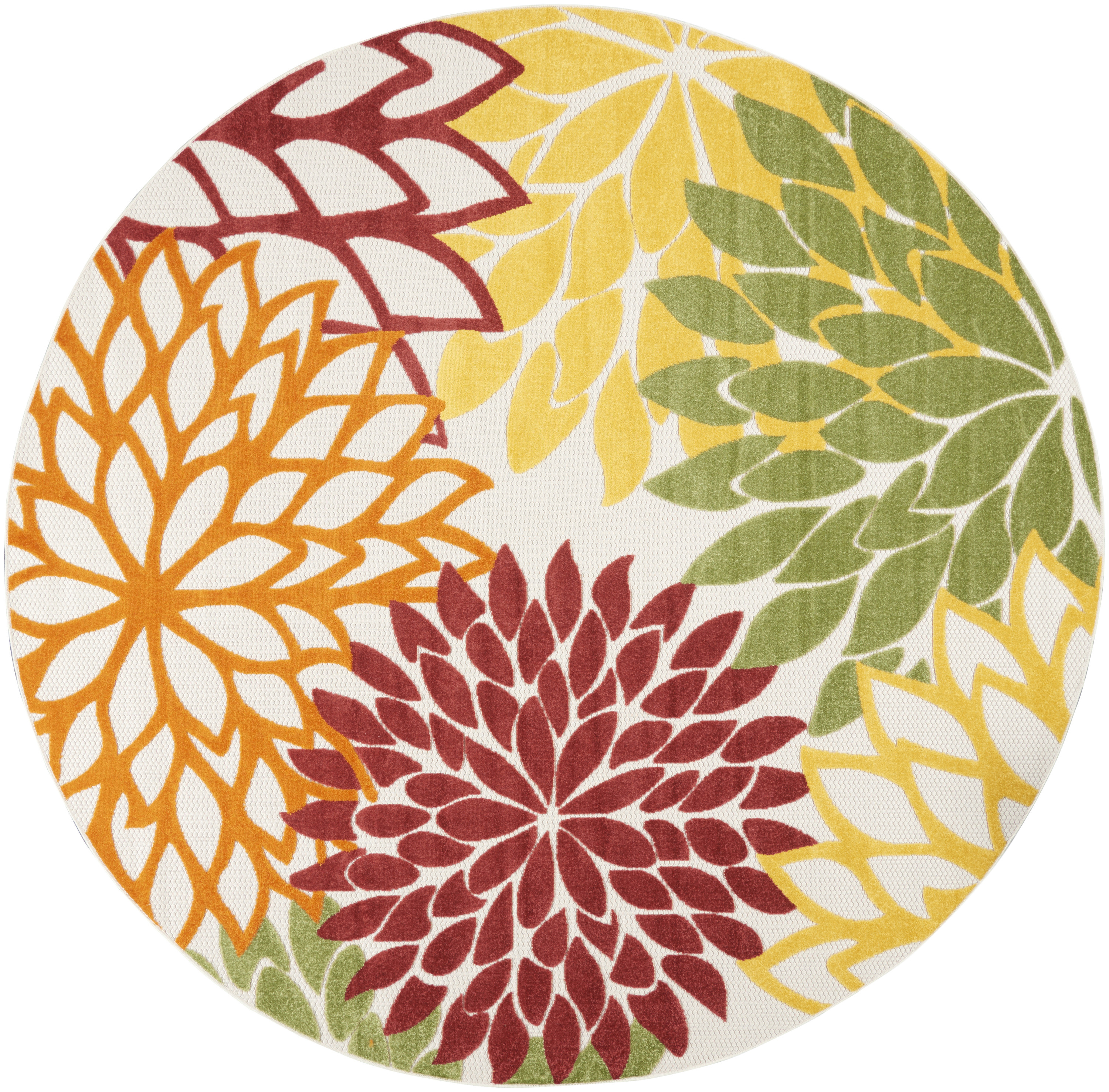 Nourison Aloha 7'10" x Round Red Multicolor Tropical Rug