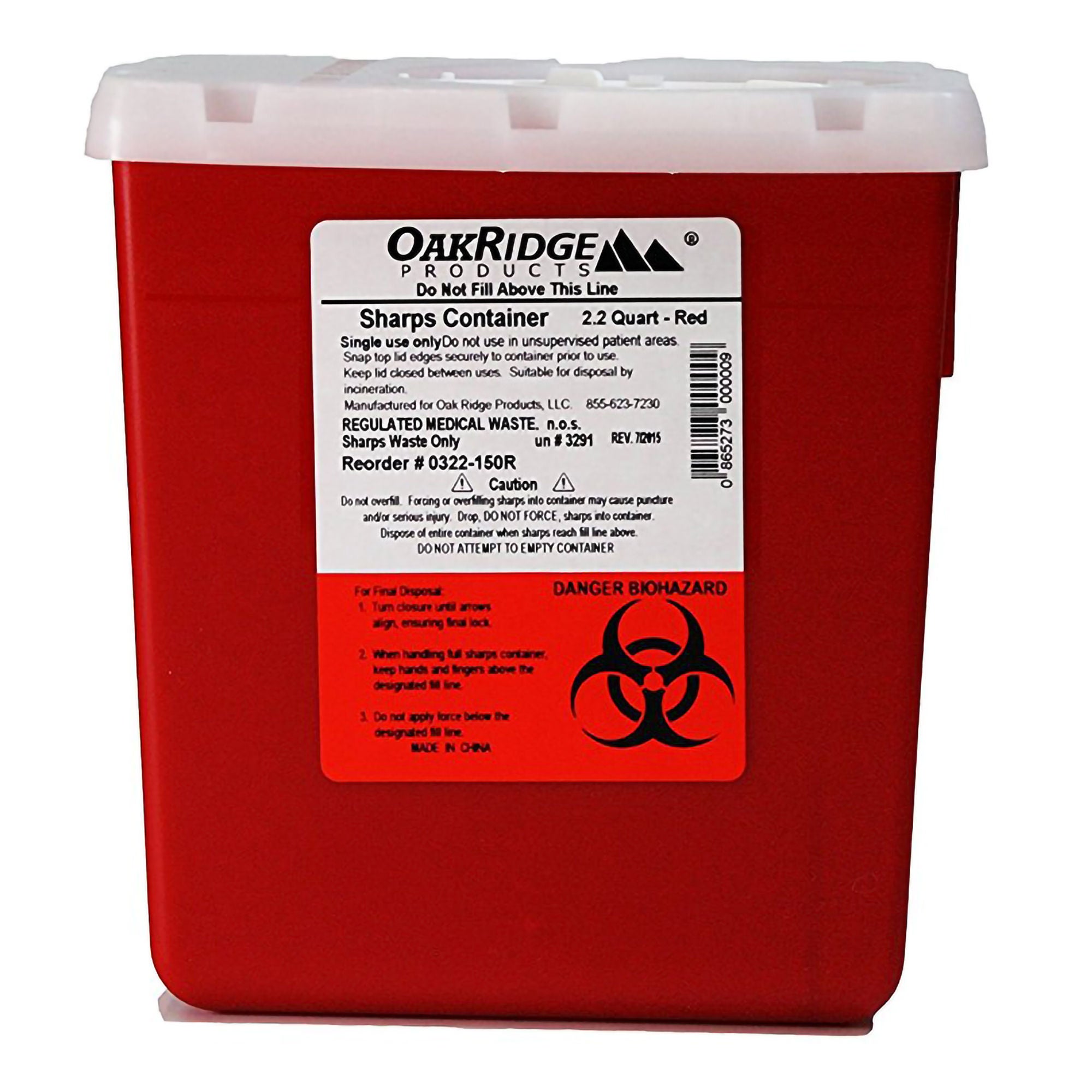 OakRidge Products CONTAINER, SHARPS RED 2.2QT W/ROTATING LID (60/CS)