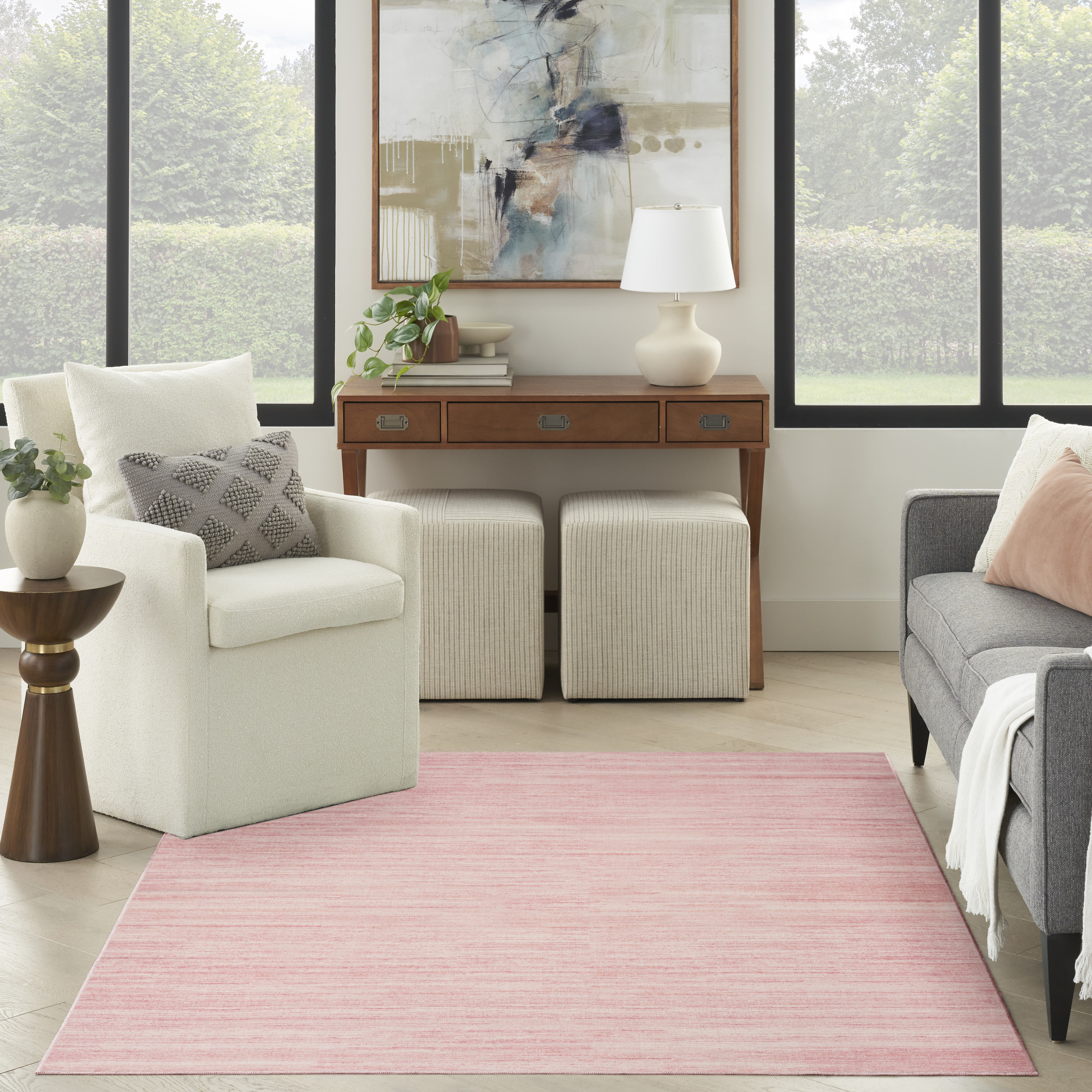 Nourison Washable Essentials 5'3" x 7'3" Pink Modern Indoor Rug