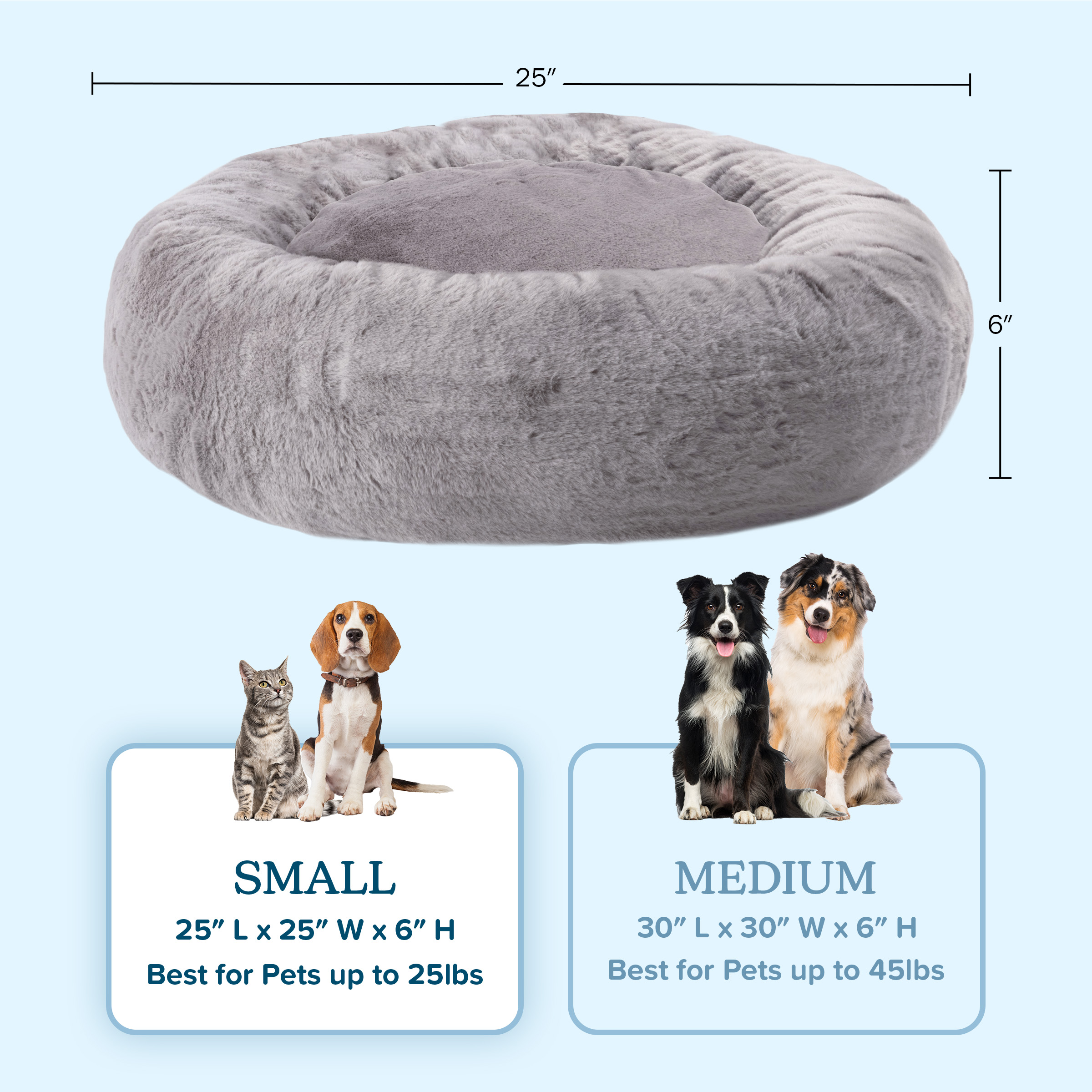 PETMAKER 25in Donut Dog Bed Cat Bed for Medium Pets, Puppy Essentials