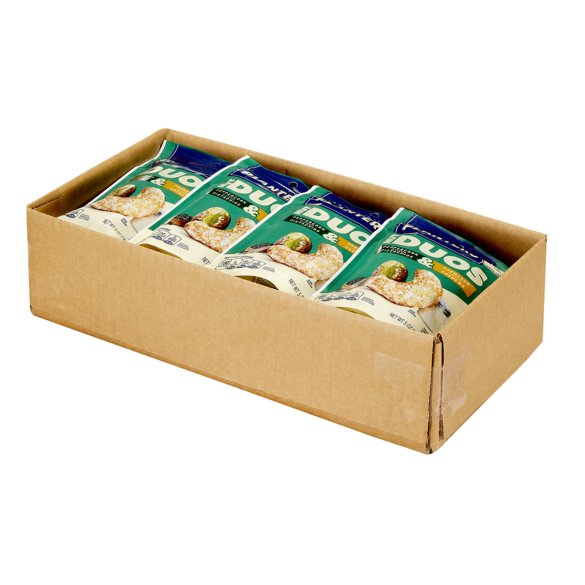 PLANTERS(r) Nut Duos Peppercorn Pistachios and Parmesan Cashews, 12-5oz . C1RM - Front Right Open Case (Hi Res)