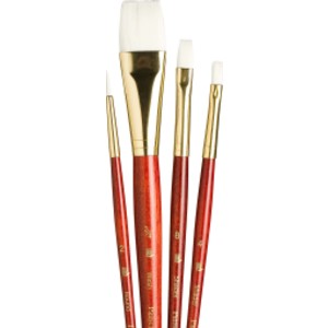 RealValue Brush Set, White Taklon Bristles, Short Handle Mixed Media Paintbrush, Red, 4 Pieces