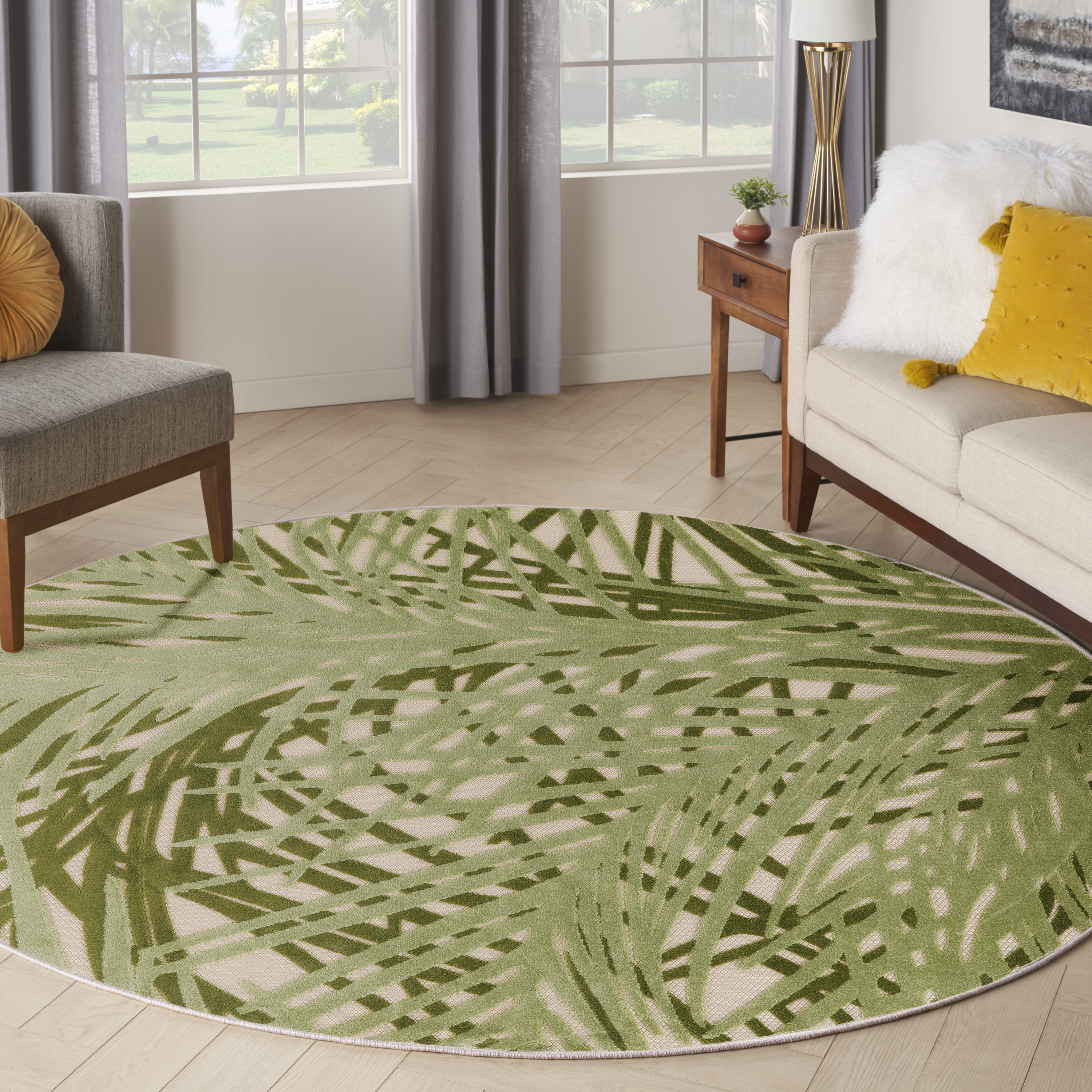 Nourison Aloha 7'10" x Round Ivory Green Outdoor Rug