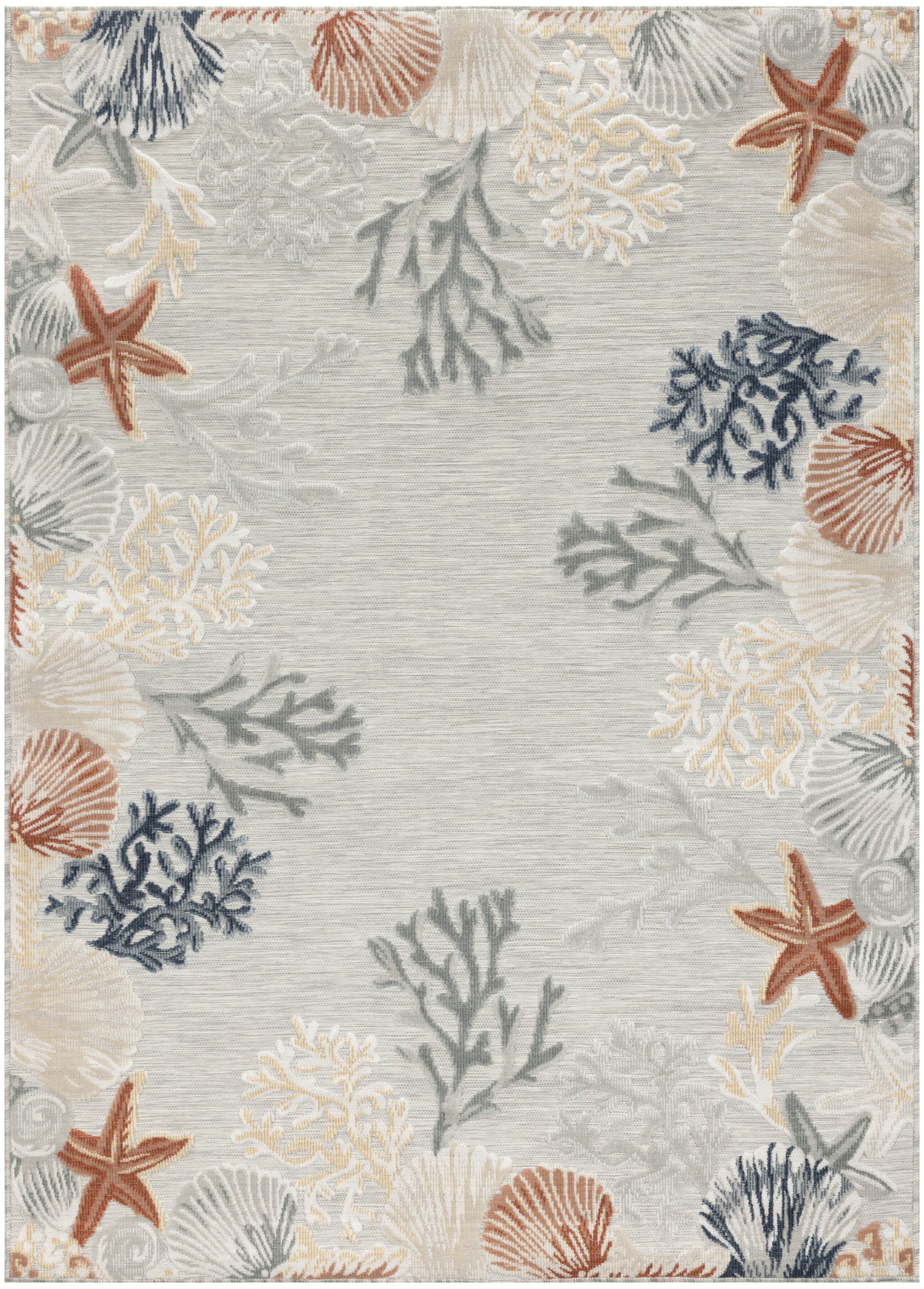 Nourison Suncoast 5'3" x 7'3" Grey Multicolor Coastal, Nautical & Beach Rug