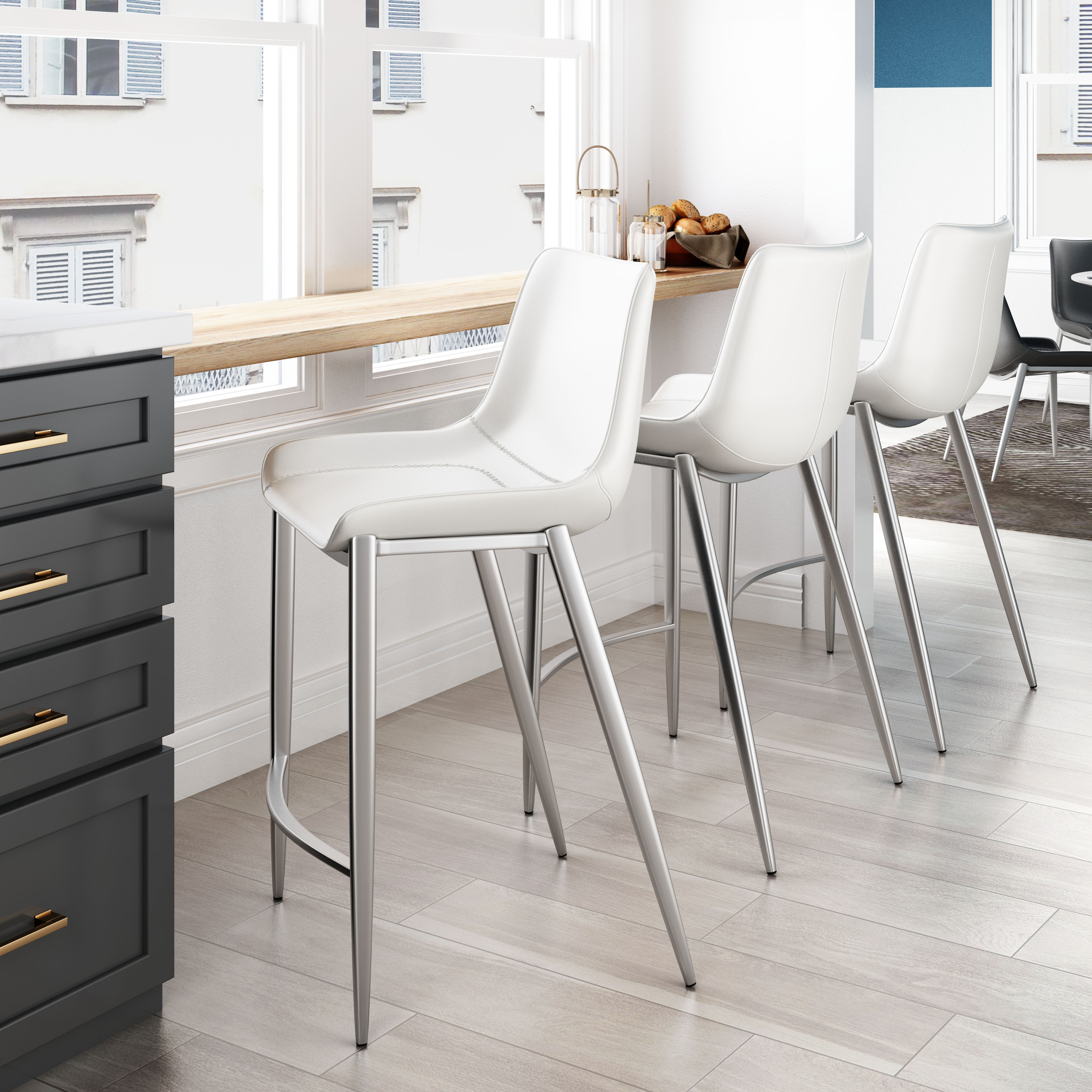 Magnus Counter Stool (Set of 2) White & Silver product image