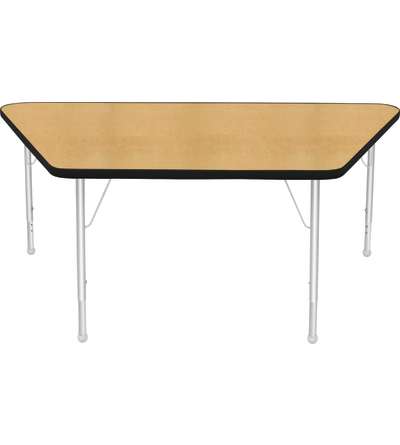 Creative Colors® Activity Table, Trapezoid, 30" x 60", Maple Top Color, Black Edge Color, Standard Leg Height, Platinum Silver L