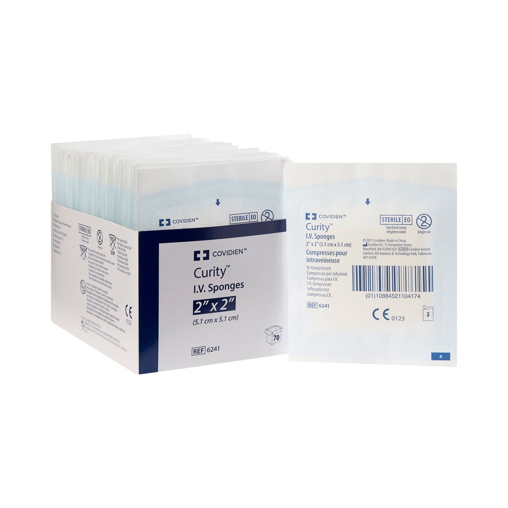 Curity™ IV / Drain Split Dressing, 2 x 2 Inch, Six-Ply