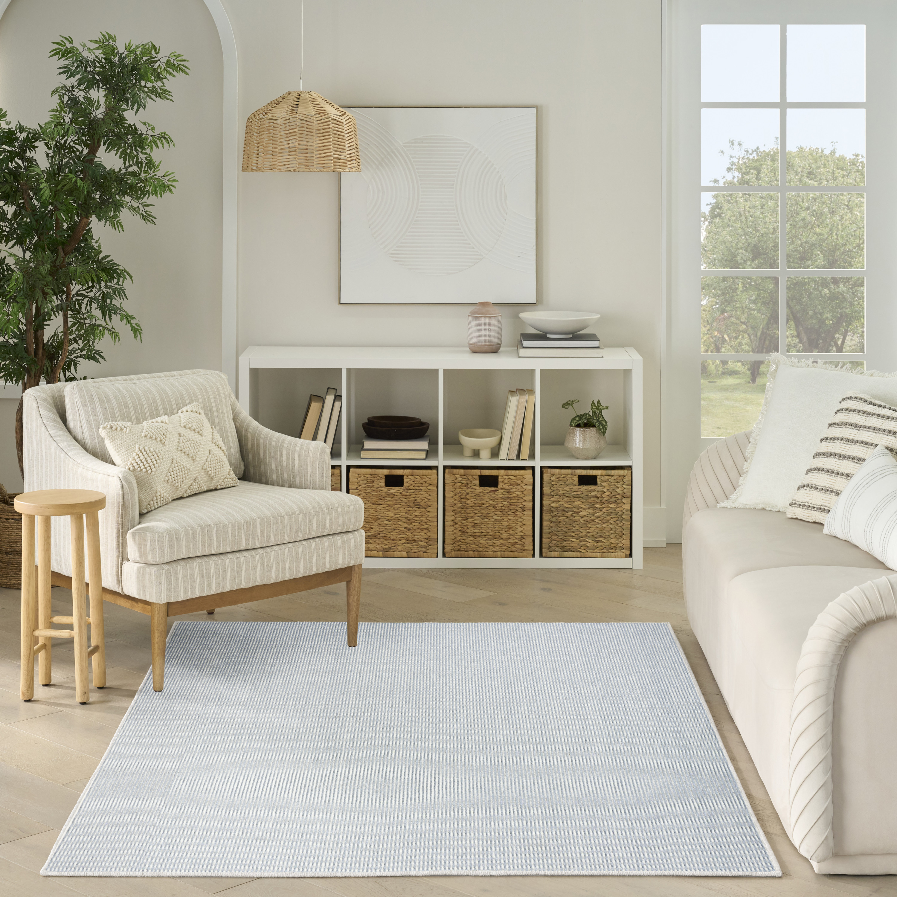 Nourison Natural Texture 3'11" x 5'11" Ivory Blue Farmhouse Indoor Rug