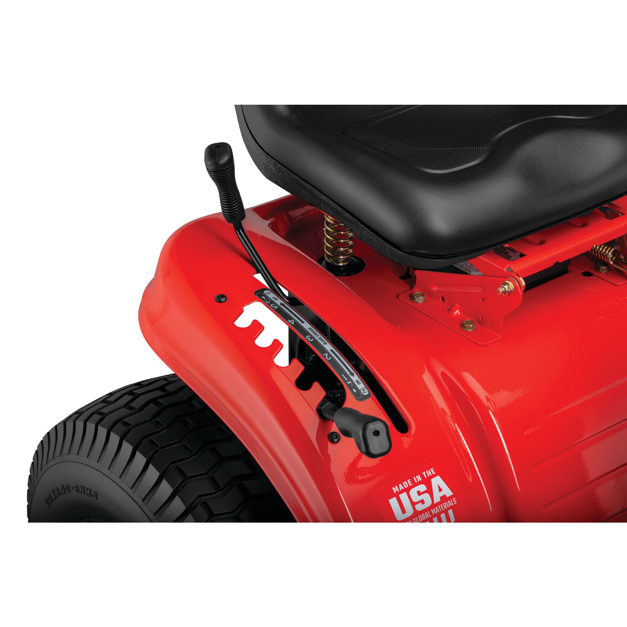 Gear feature of a 46 inch 19 h p hydrostatic riding mower.