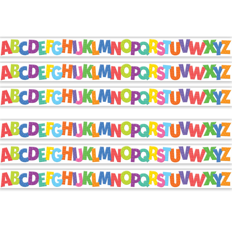 Colorful Alphabet Die-Cut Border Trim, 35 Feet Per Pack, 6 Packs