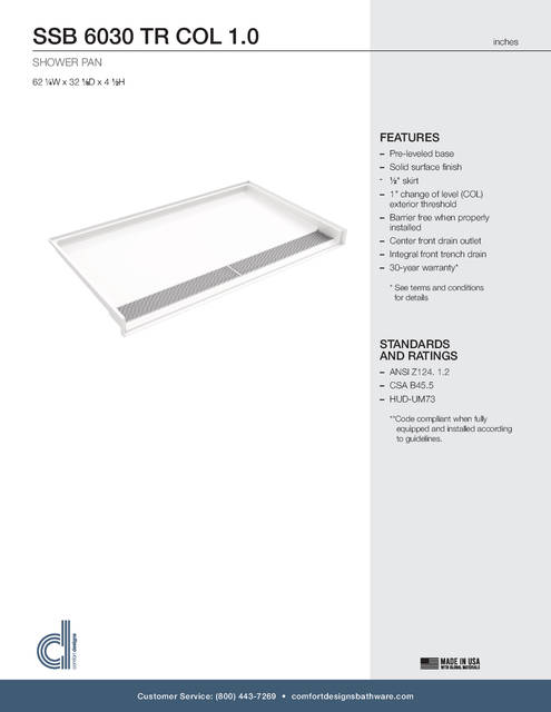 Tech Data Sheet — Cd Shower Base Tech Data Ssb 6030 Tr Col 1 Pan
