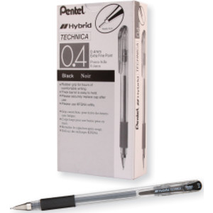 Hybrid Technica Gel Pens, Black, 0.4mm, 12 Pack