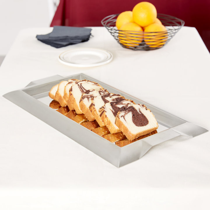Medium rectangular stainless steel serving tray
