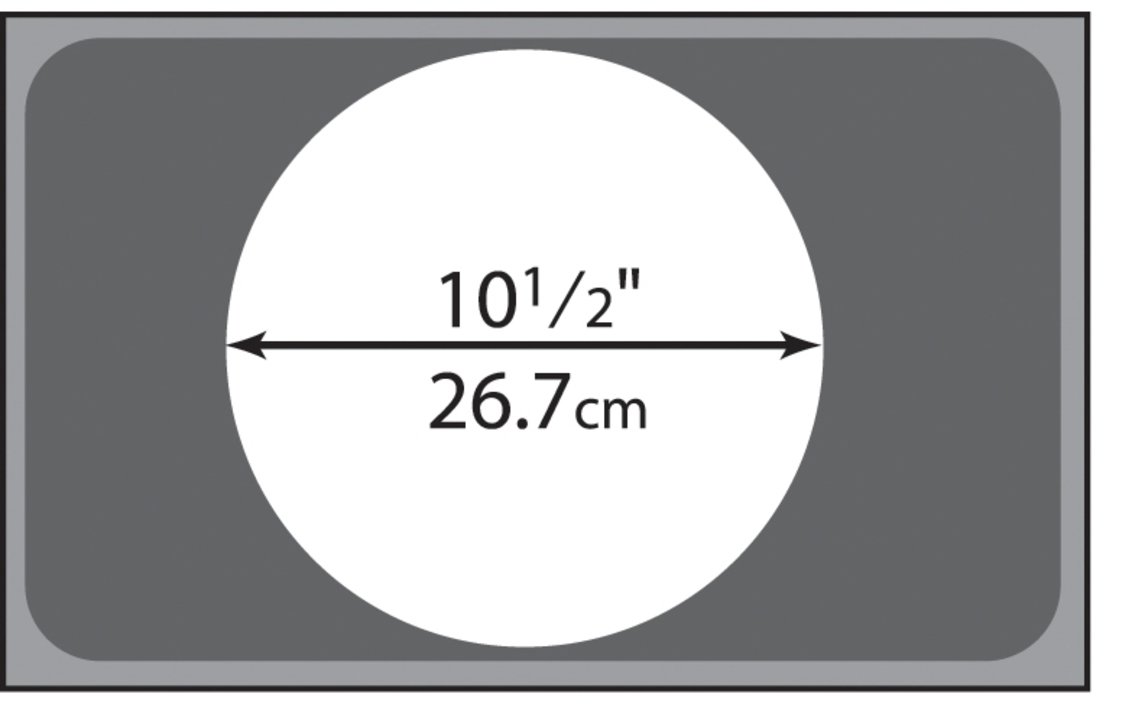 Stainless steel adaptor plate with one 10 ½-inch round cutout for standard steam table well