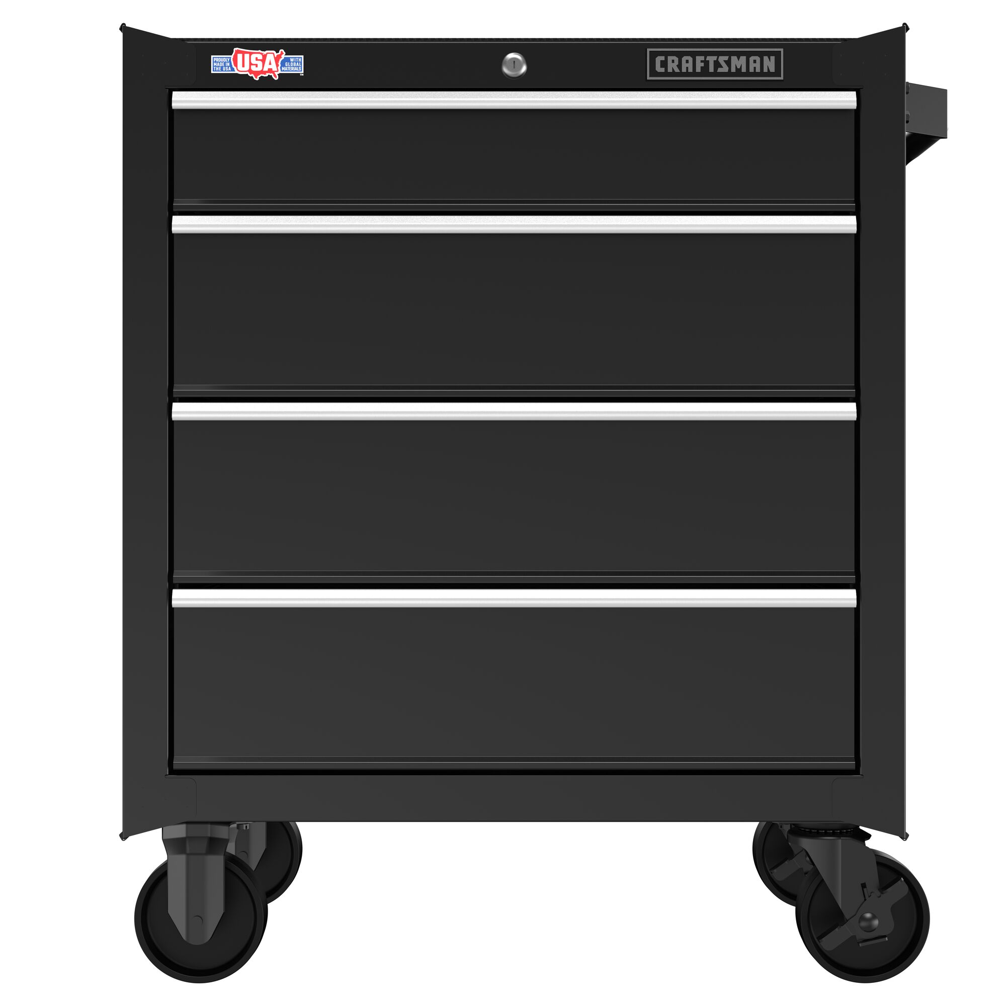 CRAFTSMAN 4 drawer cabinet front shot highlighting wheels and drawers