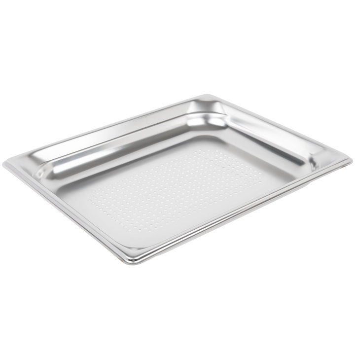 Half-size 1 ½-inch-deep Super Pan 3® perforated stainless steel steam table pan