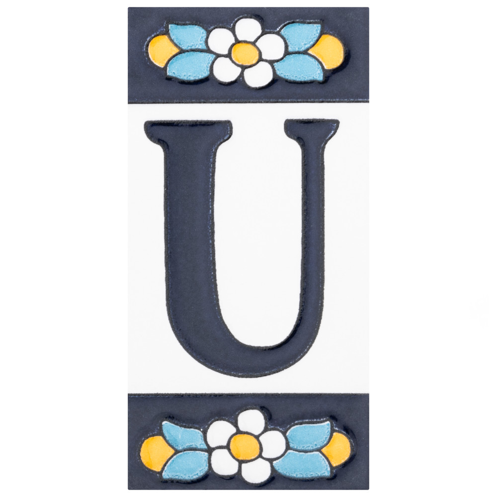 Sevillano Flora Address Letters U 2-1/8 in. x 4-3/8 in. Ceramic Wall Trim