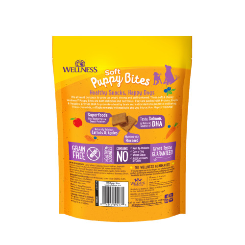 Wellness Puppy Bites Soft Lamb & Salmon back packaging
