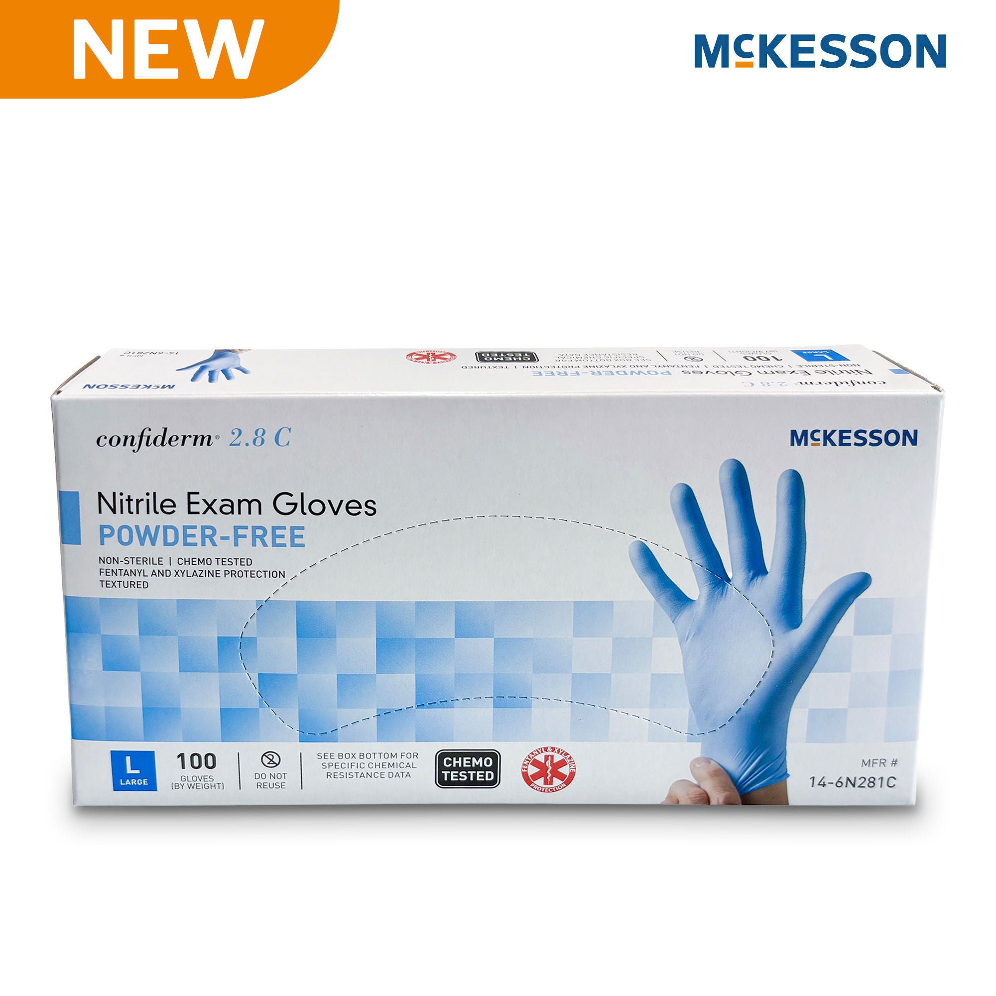 McKesson Confiderm® 2.8C Nitrile Exam Gloves, Large, Ocean Blue