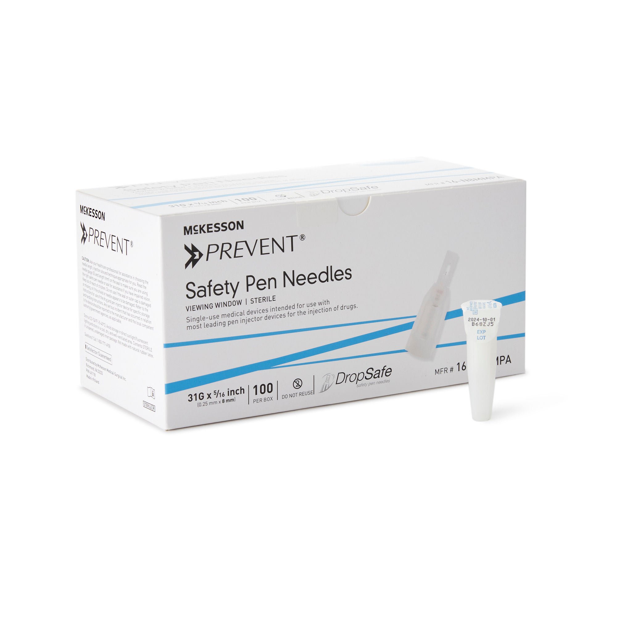 McKesson Prevent® Safety Insulin Pen Needle, 31 Gauge, 8 mm Length