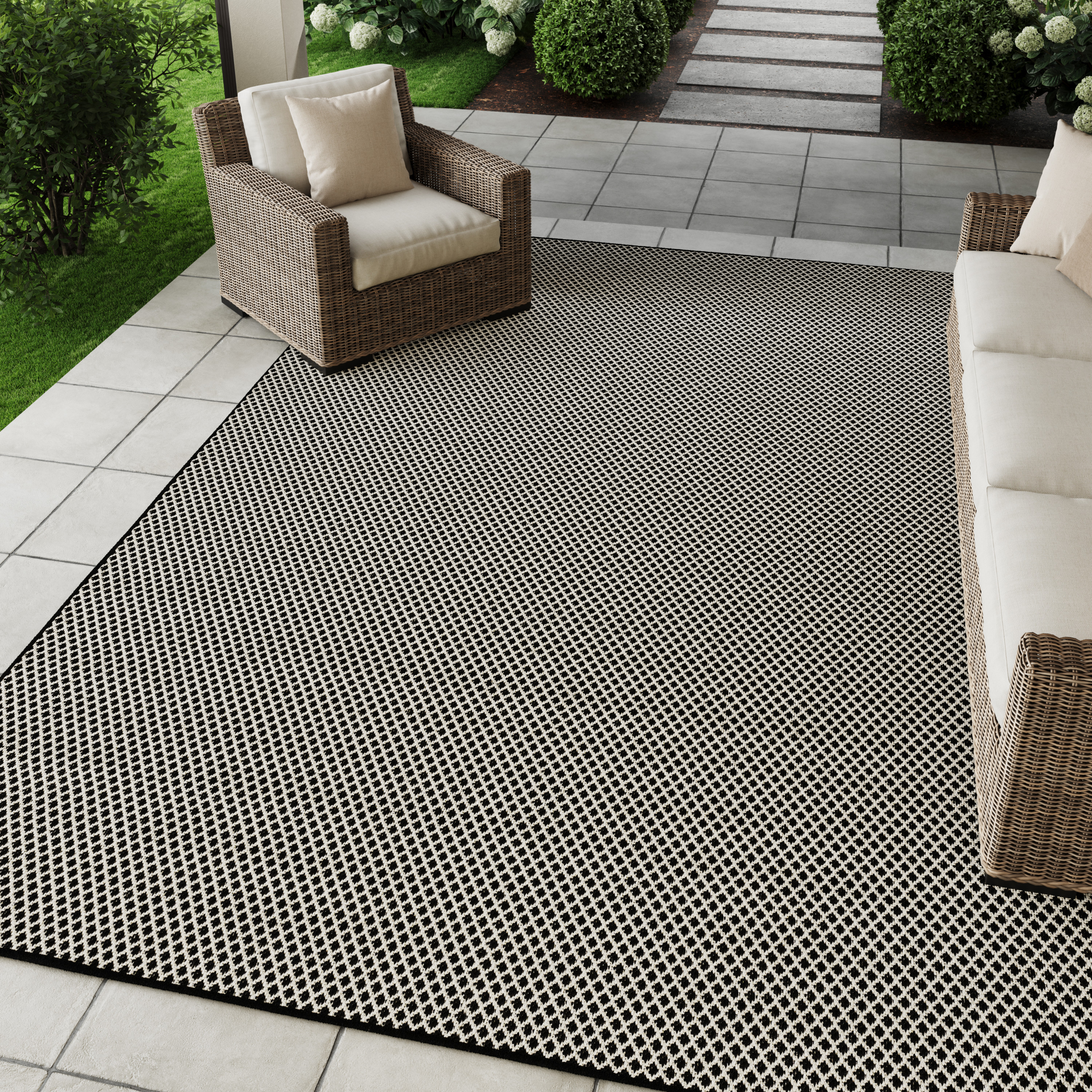 Nourison Courtyard 10' x 14' Black White Modern Rug