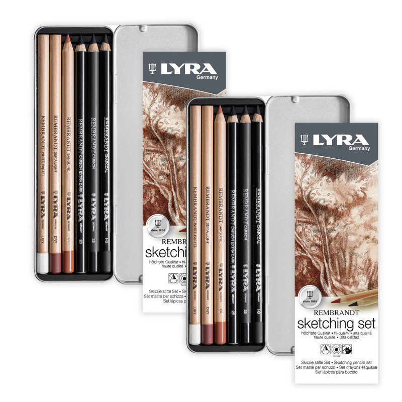 Rembrandt Sketching Pencil Set, Metal Tin, Assorted Colors, 6 Per Set, 2 Sets
