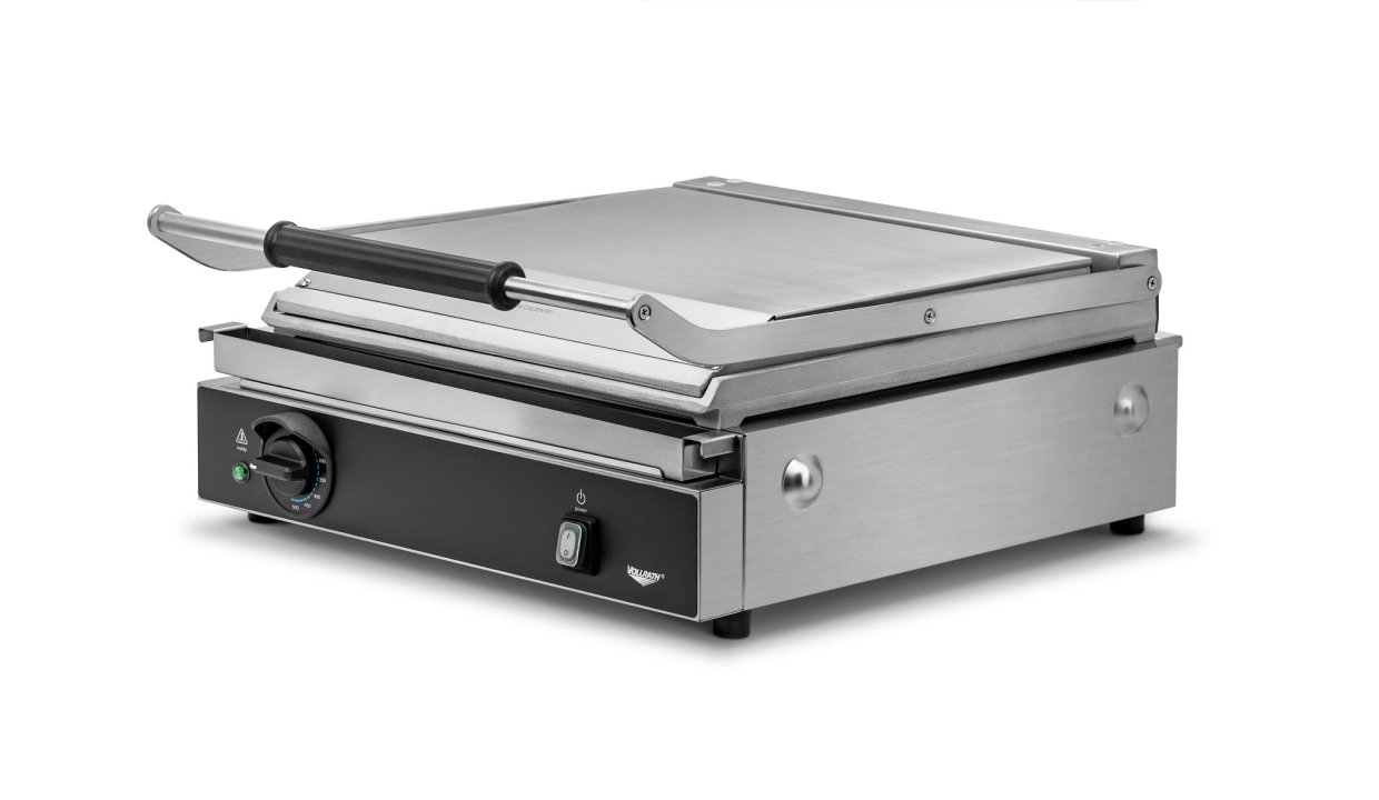 120-volt super-size panini sandwich grill with aluminum flat plates and NEMA 5-20P Plug