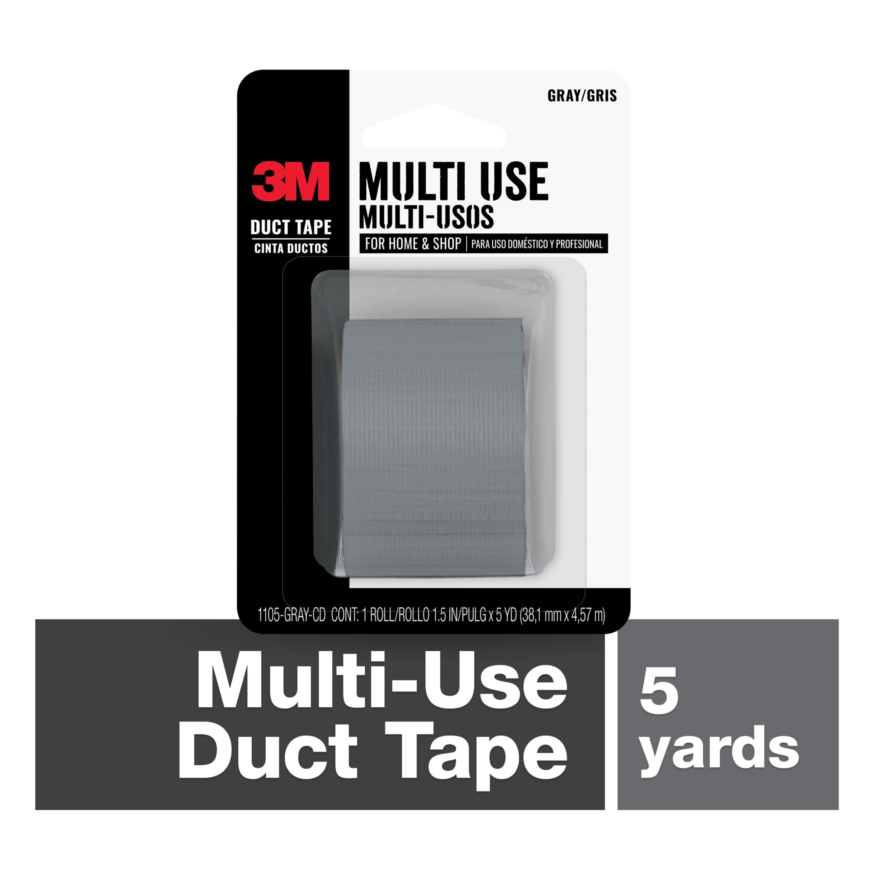 3M™ Gray Duct Tape, 1105--GRAY-CD, 1.5 in x 5 yd (38.1mm x 4.57m), 12/cs