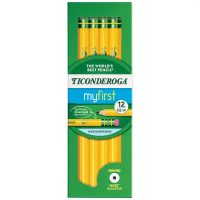 Ticonderoga My First Wood-Cased Pencils, #2 HB Soft, With Erasers, Yellow, 12 Count