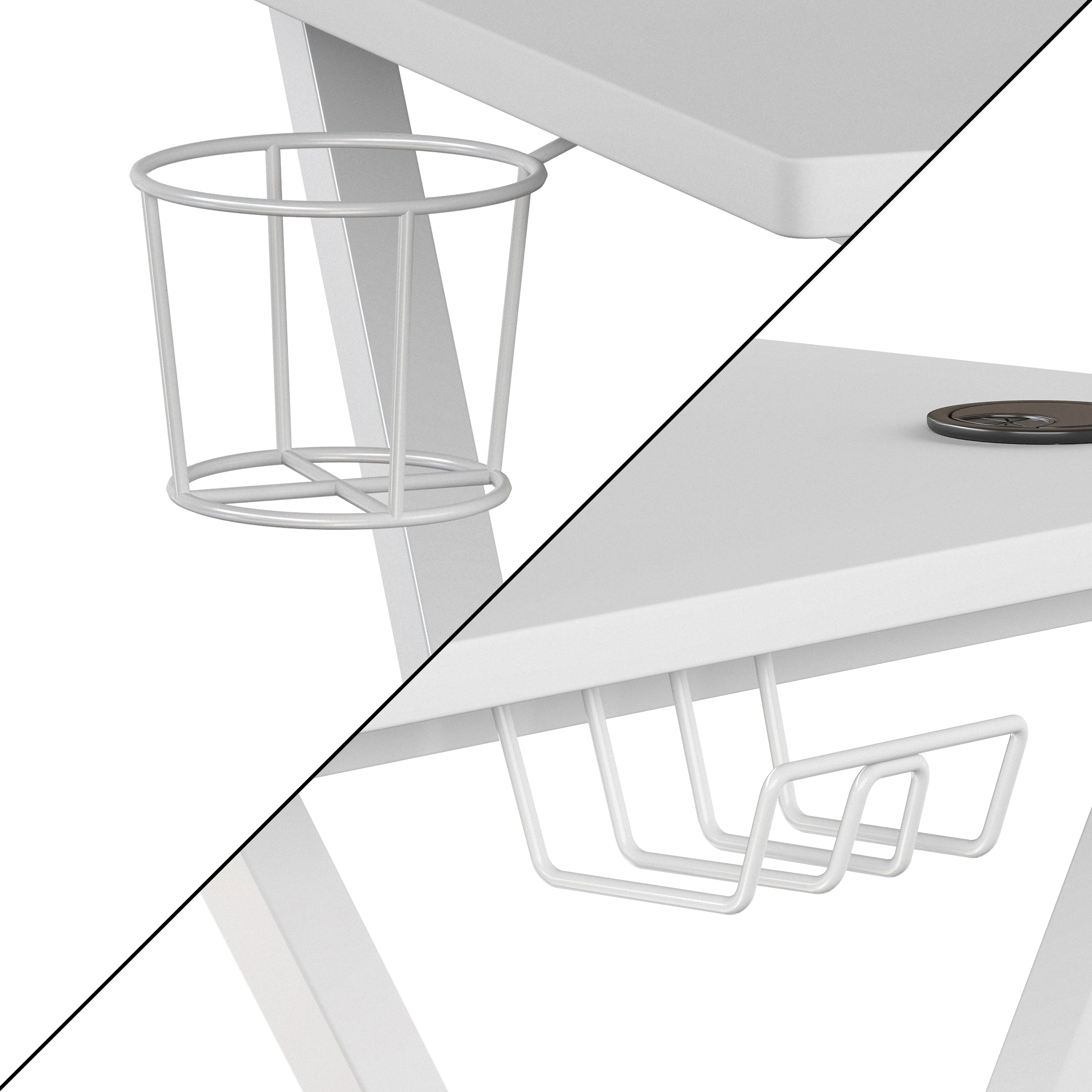 Portavasos de escritorio para juegos negro/blanco, gancho para auriculares, soporte para monitor - Imagen 11 de 24