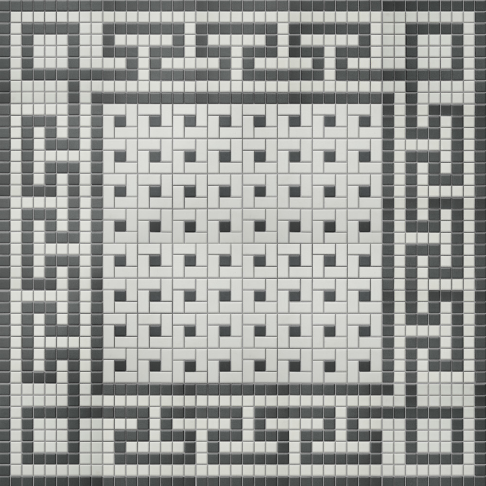 Gotham 1″ Greek T Border Unglazed Black and White 7-3/4 in. x 8-3/4 in. Porcelain Mosaic Tile