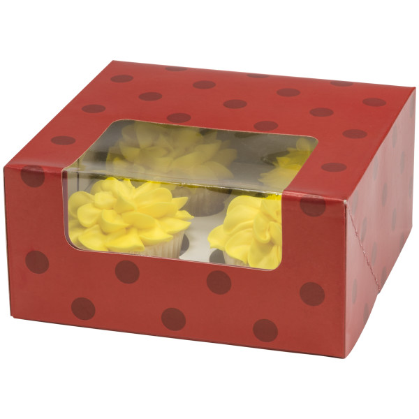 Red with Dots 4 Count Cupcake Cake Box