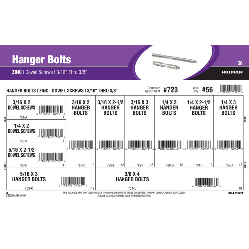 Zinc Hanger Bolts & Dowel Screws Assortment (3/16