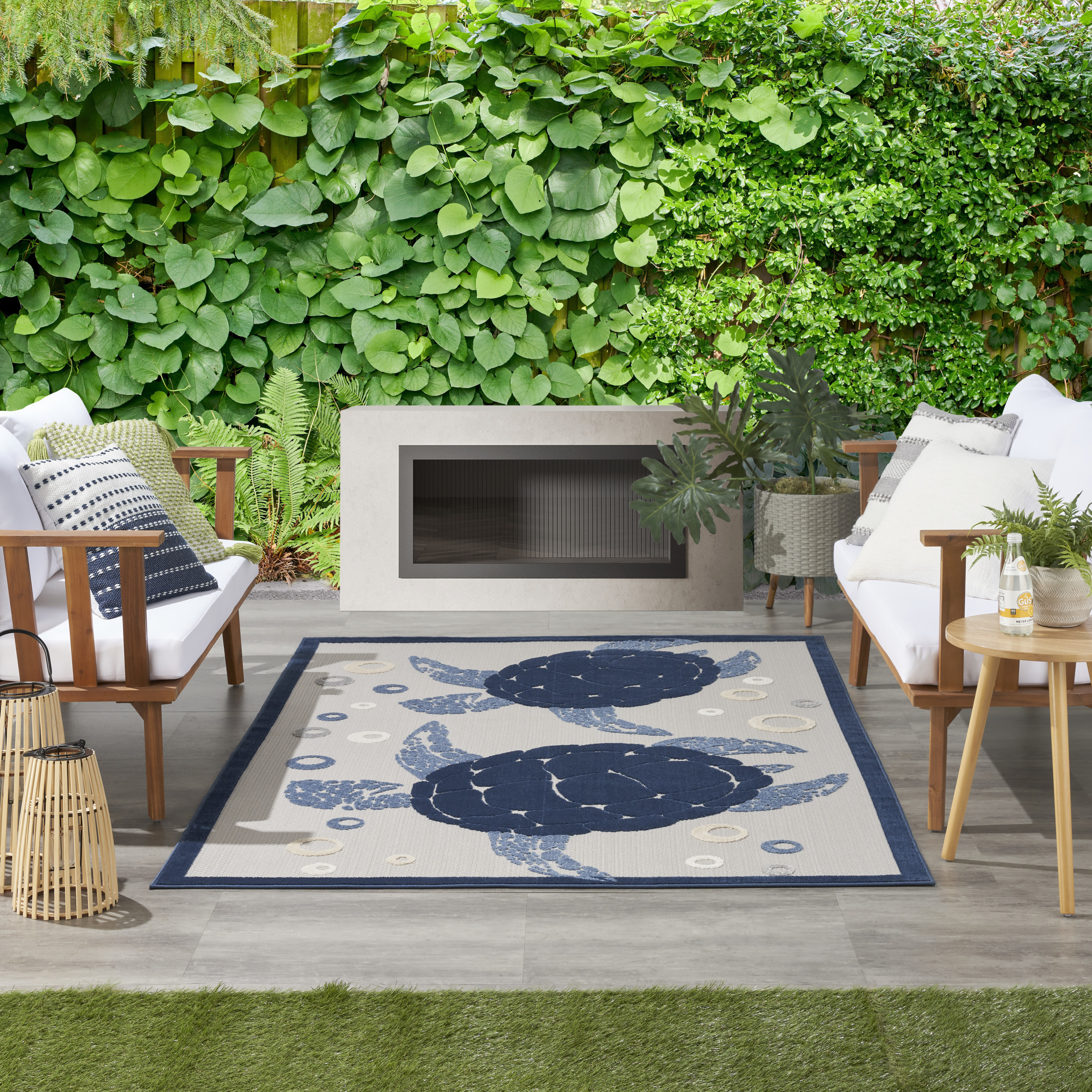 Nourison Aloha 3'6" x 5'6" Navy Blue Coastal, Nautical & Beach Rug