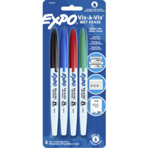 Vis-à-Vis Wet Erase Marker Set, 4 Colors, Fine Tip