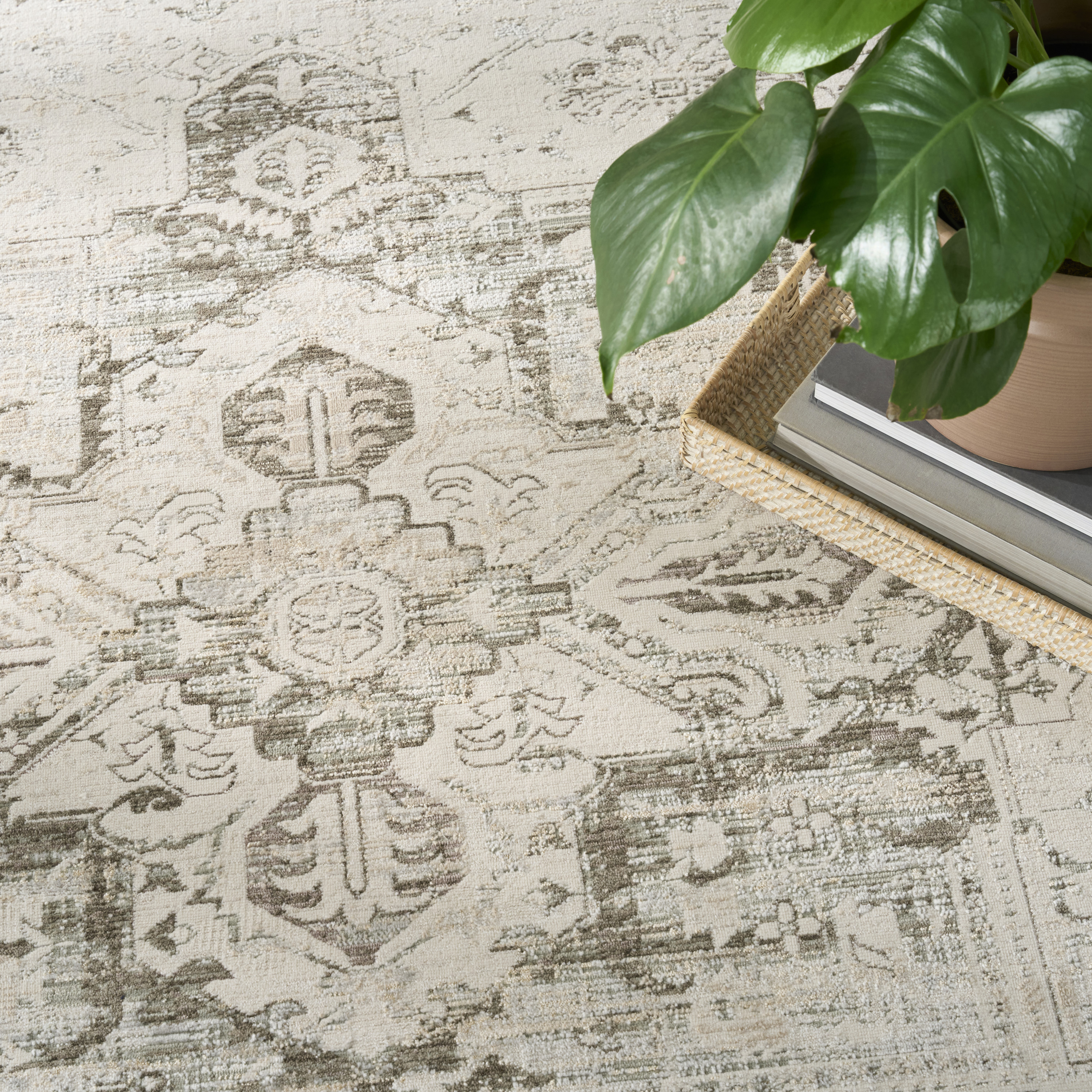 Nourison Soft Mist 9' x 12' Ivory Light Grey Vintage Indoor Rug