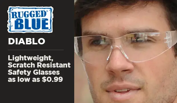 Man wearing Rugged Blue Diablo Series Safety Glasses