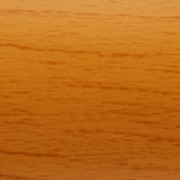 Varnished oak-like panel with horizontal grain and fine darker streaks; showing a smooth, slightly reflective surface; evenly lit warm amber tone, resembling a tabletop or cabinet face.